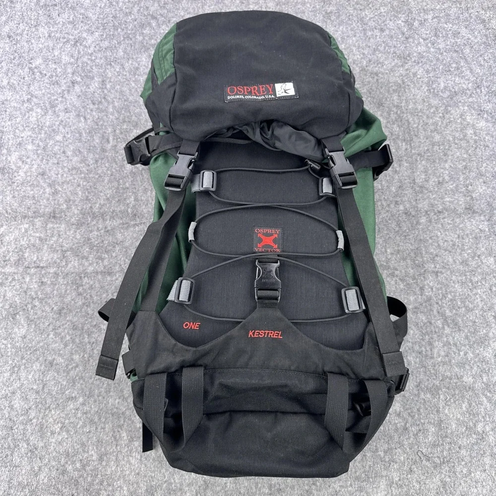 Vintage Osprey Vector Kestrel Hiking Backpack Large L Made in USA Black Green